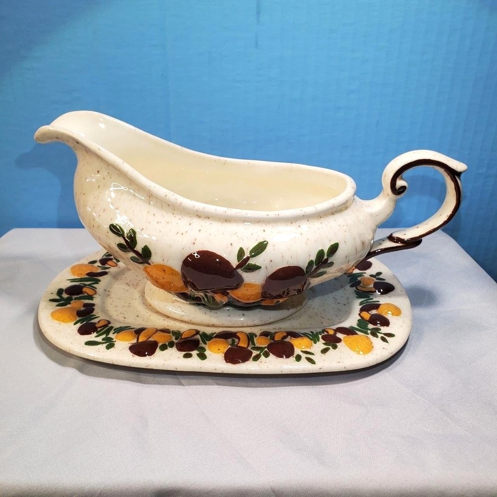 VTG 1970s Arnels Merry Mushroom Gravy Boat with Matching Saucer MCM Ceramic PAS‎